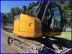 2014 John Deere 75G Rubber Track Excavator Diesel Cab AC Low Hrs One Owner