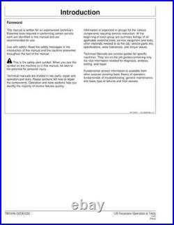 For John Deere 120 Excavator Operation Test Service Manual