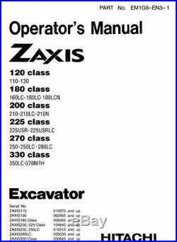 Hitachi Zx 110 130 160 180 210 225 250 280 350 370 Excavator Operators Manual