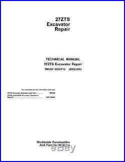 JD John Deere 27ZTS Excavator Repair SERVICE REPAIR MANUAL TM1837 CD