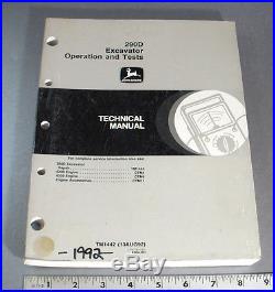 JOHN DEERE OPERATION & TEST TECHNICAL MANUAL 290D EXCAVATOR 1992