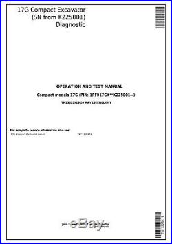 John Deere 17g G Compact Excavator Service Repair & Operation Test Manual CD