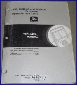 John Deere 790d-lc 892d-lc Excavator Technical Service Shop Op Test Manual Book