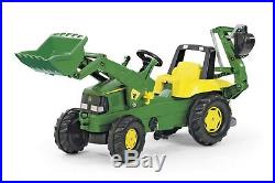 Ride On Pedal Tractor with Loader and Rear Excavator John Deere Style Rolly